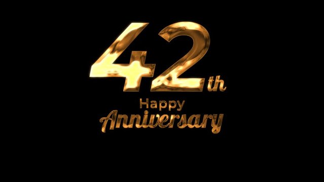 Animated text happy anniversary  42th gold 4K, birthday, celebration, moment, gold moment
