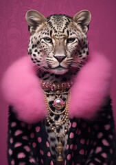 Fototapeta premium A jaguar with a wild purple and red fur coat stalks through the night, its sharp whiskers twitching and its snout ready to pounce