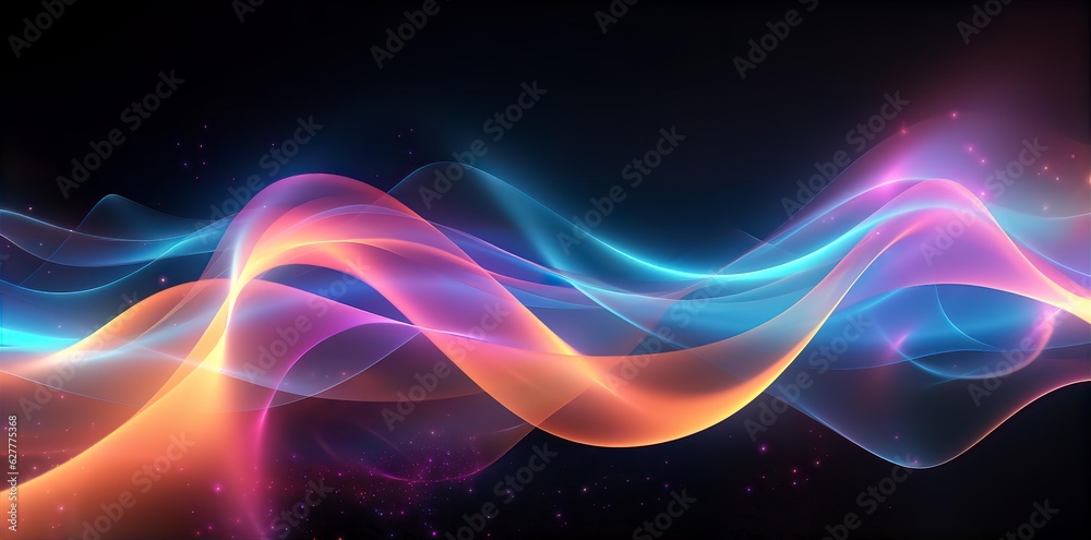 Wall mural 3d render, abstract background with colorful neon wavy lines, generative ai