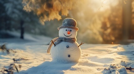 Obraz premium New Year's snowman, fabulous snowman Generative AI