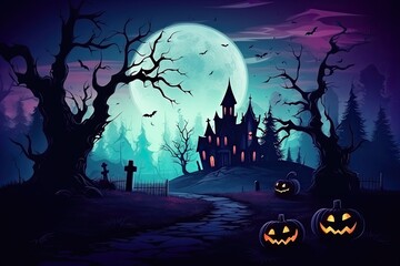 Halloween background illustration with creepy spooky pumpkin heads. Space to write messages