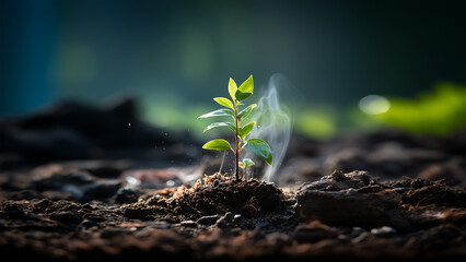 A Plant and the Soil Absorbing Carbon into the Ground, Carbon Storing and Sequestration Digital Concept Render