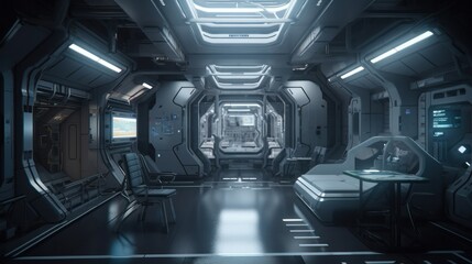 Sci-fi interior design space station, future room generative ai