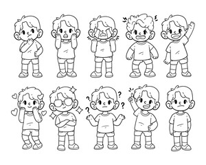 Kids character expression hand-drawn outline sketch collection