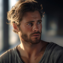 Fototapeta premium A man with blue eyes. AI generative.