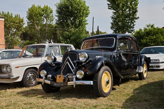 Vintage Citroen Traction Avant 11 BL (1951) in classic car meeting, on May 22, 2022 in Piangipane, Ravenna, Italy