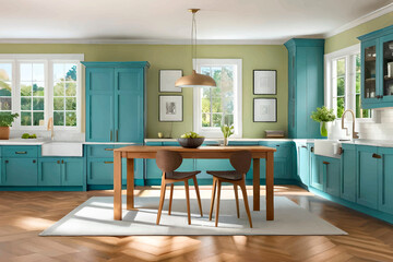 interior of a room ,dining room with table