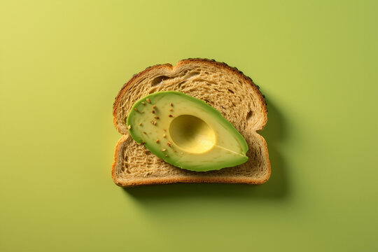 Fresh Green Avocado Bread Toast Sandwich Eating Modern Technology Template Virtual Visual Generative Ai Green Background