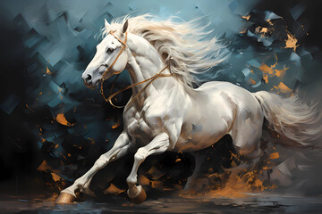 Obraz na płótnie Canvas Abstract painting of a white wild horse running away, Generative AI