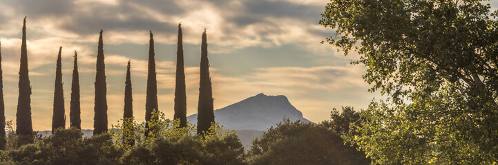 the Sainte Victoire mountain in the light of a summer morning