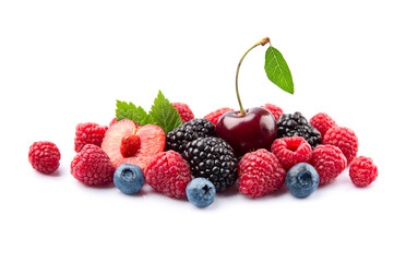 Berries on white backgrounds.Assorts berries on white backgrounds.