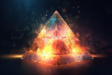 Sacred Geometry Illustration Tetrahedron Background with Glowing Aura, Generative AI
