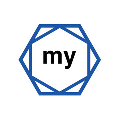 MY Company name in diamond shape. MY monogram.