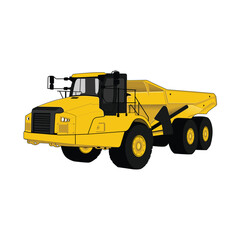 Articulated dump truck. Heavy equipment vehicle isolated color vector illustration