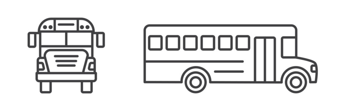 Schoolbus Type C thin line icon set - side view and front view