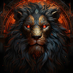 Lion zodiac black colorful realistic. AI Generated