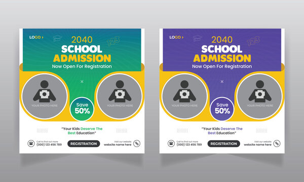 School admission social media post  and back to school promotion web banner template