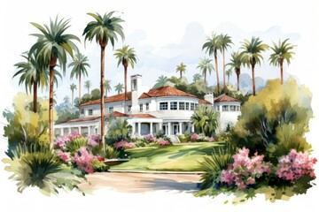 Fototapeta na wymiar Beverly Hills clip art watercolor illustration