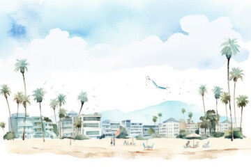 Santa Monica clip art watercolor illustration