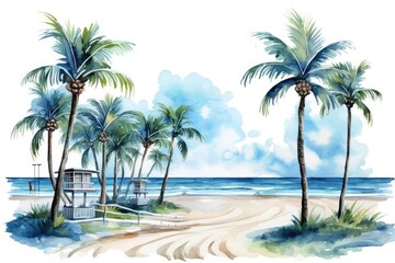 Obraz na płótnie Canvas Miami Beach clip art watercolor illustration
