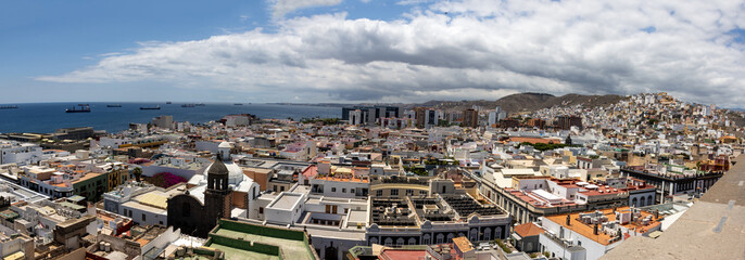 Panoramic view of the historic center of the city of Las Palmas , from the top of the cathedral, Las Palmas de Gran Canaria, Spain - obrazy, fototapety, plakaty