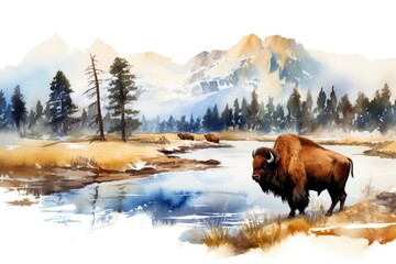 Yellowstone National Park clip art watercolor illustration