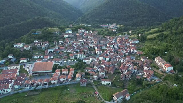 Isaba at sunset in summer. Roncal Valley. Navarrese Pyrenees