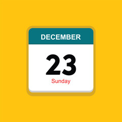 sunday 23 december icon with yellow background, calender icon