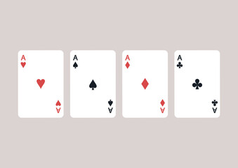 A collection of four playing card aces, a gambling concept