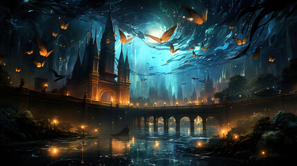 a realm of fantasy and wonder with an artistic portrayal of the "City of the Fireflies."