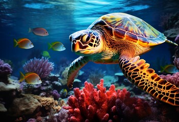 Fototapeta na wymiar green turtle swimming in sea