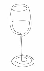 Glass, wine glass in line art style, one solid line. National Wine Day. Holiday concept, logo. Template for background, banner, card, poster with text inscription.