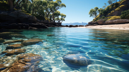 Crystal - clear water shimmering in the sunlight. Generative AI