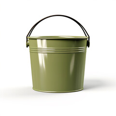 Olive green color bucket for gardening on white background
