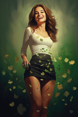 Illustration of laughing young beautiful woman for St. Patrick's Day