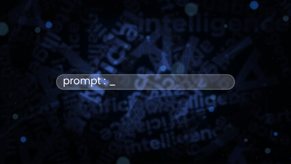 Search bar concept with prompt word for artificial intelligence illustration on the scattered text background. Ready to use the command prompt bar