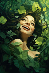 Illustration of laughing young beautiful woman for St. Patrick's Day