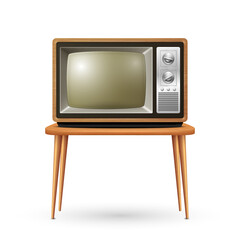 Vector 3d Realistic Retro TV Receiver Isolated on White Background. Home Interior Design Concept. Vintage TV Set, Television, Front View