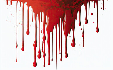 Realistic Red dripping blood isolated on white background. Generative Ai