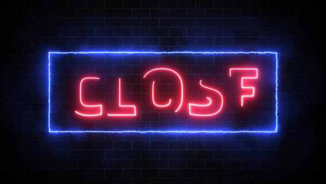 Colourful Neon Lights Closed Letters Signboard. Stylish Fluorescent Lamps Disco Sign Board on Brick Wall. Modern 3d Animated Glowing