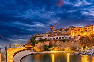 Bastia old city center at blue hour, Corsica, France, Europe