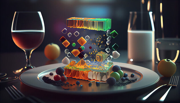 Masterpiece of molecular kitchen served in a luxury restaurant Ai generated image
