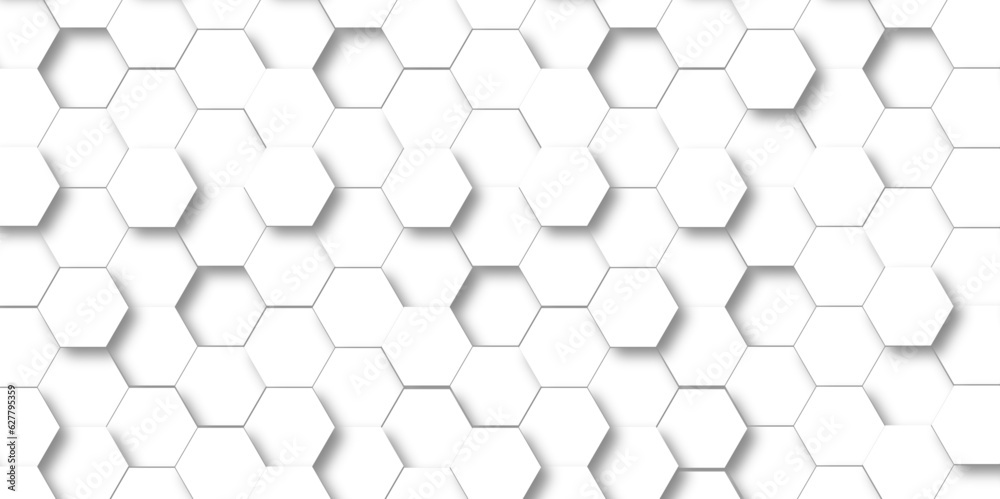 Wall mural Abstract background hexagons Background with hexagons 3d Hexagonal structure futuristic white background and Embossed Hexagon , honeycomb white Background ,light and shadow ,Vector.	
