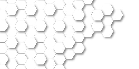 Background with hexagons 3d Hexagonal structure futuristic white background and Embossed Hexagon , honeycomb white Background ,light and shadow ,Vector.	
