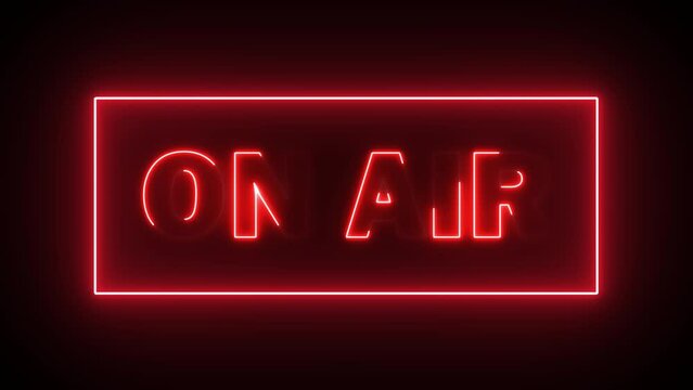 On-air neon sign text light on brick wall background. 