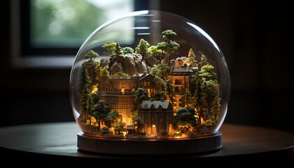A mini city in a glass terrarium / glass dome  - obrazy, fototapety, plakaty