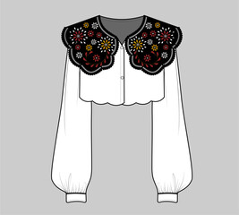 women's clothing design vector with satin stitch colourful flower.
