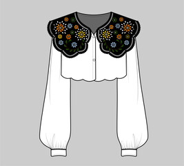 women's clothing design vector with satin stitch colourful flower.