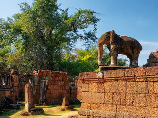 Fototapeta na wymiar A medieval sculpture of an elephant in East Mebon, Cambodia.