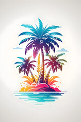 wall poster, graphic logo, illustration Palm Tree sea beach, t-shirt design 